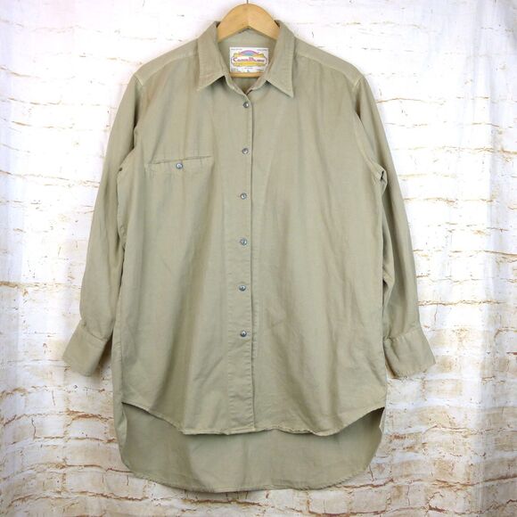 VTG Code Bleu Shirt Women L Beige Relaxed Button Shacket Hong Kong Lagenlook - Picture 1 of 13